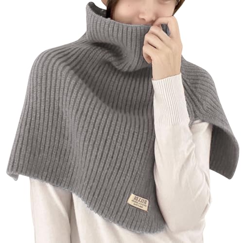 Petalum Rollkragen Schal Damen gestrickt kurz Strickponcho Schulterbezug mit Kragen Stretch Halswärmer Schal Wrap Lätzchen von Petalum