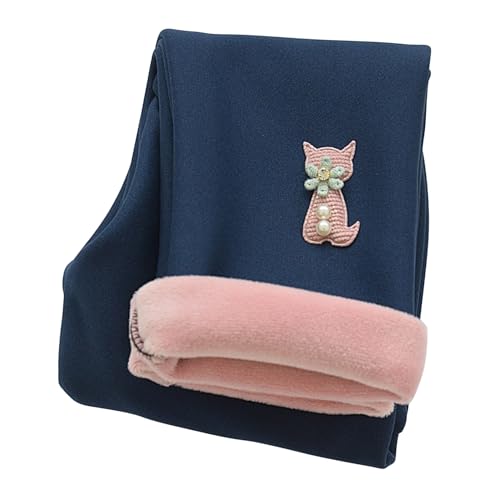 Petalum Thermo Leggings Mädchen Baby dünne gefüttert Herbst Winter Leggings Kinder Baumwolle Hose Winterhosen Navyblau(Katze) 1-2 Jahre von Petalum