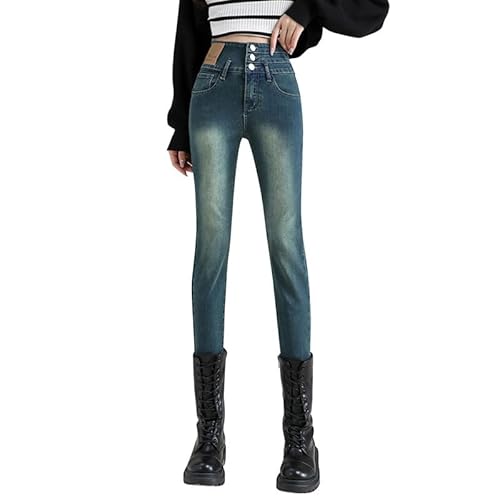 Petalum Thermohose Damen Winter Gefüttert Jeans Breite high Waist Jeanshose Skinny Stretch Denim Fleece Leggingshose Lang Thermojeans Streetwear Jeanshose von Petalum