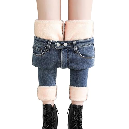 Petalum Thermohose Damen Winter Gefüttert Jeans Plüsch high Waist Jeanshose Skinny Stretch Denim Fleece Leggingshose Lang Thermojeans Streetwear Jeanshose von Petalum
