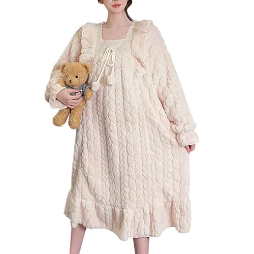 Petalum Winter Flanell Nachthemd Damen Langarm Fleece Plus Pyjama Kleid warm Nachtwäsche PJS Plüsch Dressing Loungewear Freizeitkleidung von Petalum