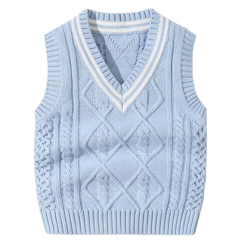 Petlaum Baby Jungen Weste V-Ausschnitt Kinder Baumwolle Strickweste Ärmellos Pullunder Mädchen Stretch Pullover Gestrickte Oberteil für Herbst Winter von Petalum