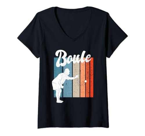 Damen Boule Petanque Spiel Sport Französisch Retro Vintage T-Shirt mit V-Ausschnitt von Petanque Sport Spiel Französisch