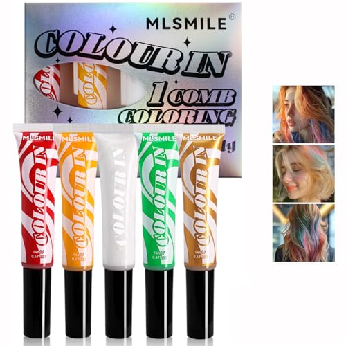 5 Farben temporäre Haarfarbe Kit, Haarfarbe Mascara waschbar Haarfarbe Stick, waschbar Haar Kreide, Haar Make-up-Geschenk-Set für Halloween Weihnachten Cosplay von Petansy