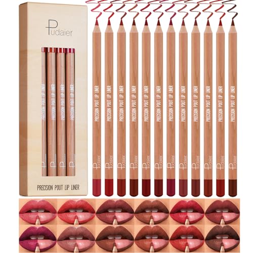 Matte Lip Liner Pencil Set 12 Farben Hochpigmentierter Lip Plumper Glatter Wasserfester Langanhaltender Lippenstift Stift Lippen Makeup Geschenkset Non-Stick Cup Matte Lip Gloss von Petansy