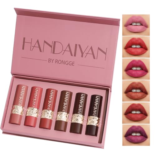 Matte Lippenstift Set 6 Farben Samt glatte lang anhaltende Smudge Proof Lipstick Waterproof Non-Stick Cup Nude Lip Makeup Set mit Geschenkbox von Petansy