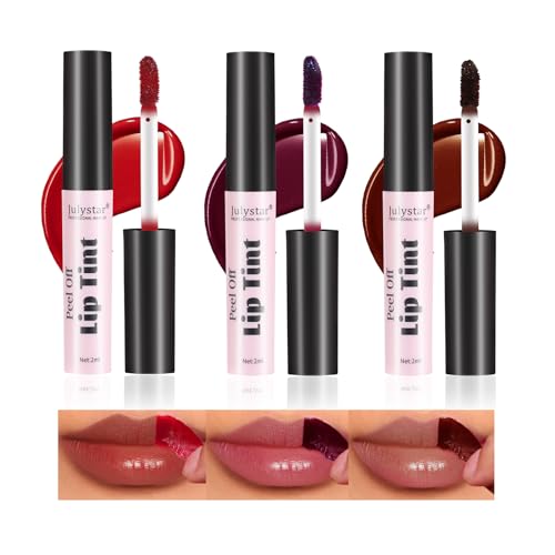 Peel Off Matte Lip Tint 3 Colors Long Lasting Lip Stain Peel Off Matte Tattoo Color Lip Gloss Waterproof Liquid Lipstick Non-Stick Cup Tinted Lip Stain (A, 3 PCS) von Petansy