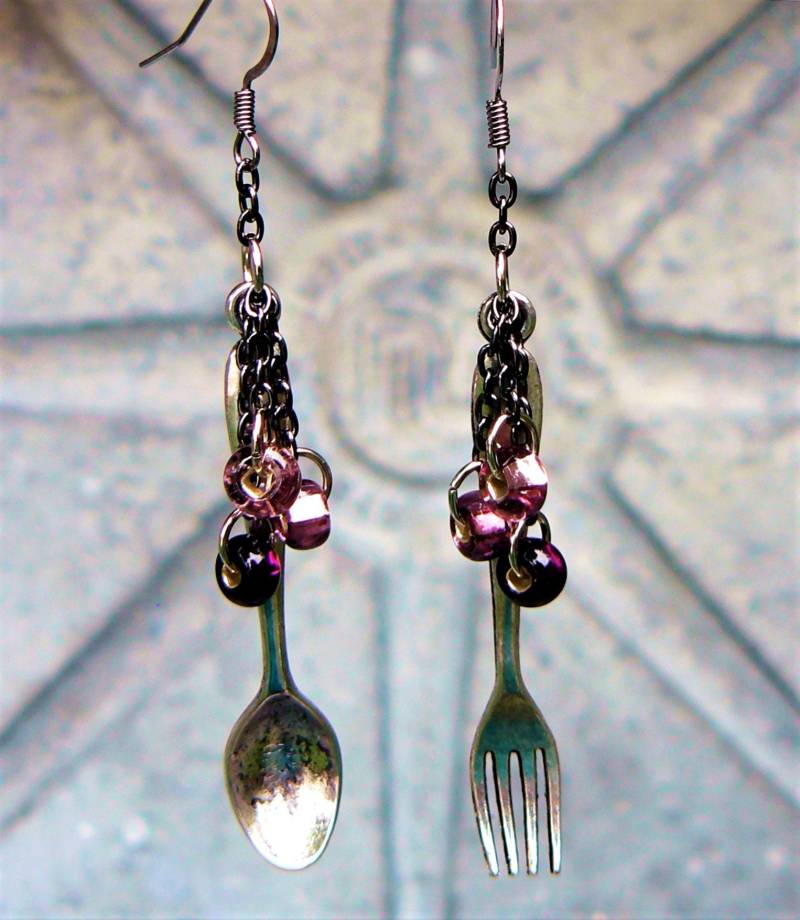Silber Steampunk Miss Matched Gabel Und Löffel Ohrringe von PeteAndVeronicas