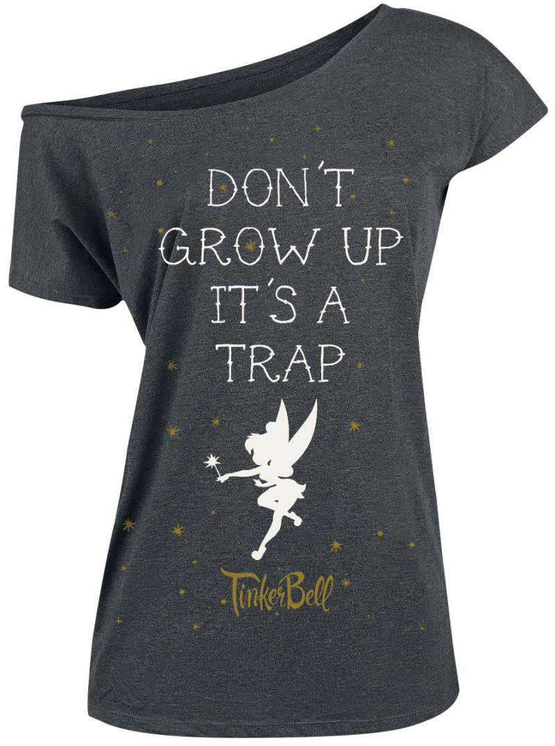Peter Pan - Disney T-Shirt - Tinker Bell - Don't Grow Up - S bis 5XL - für Damen - Größe XL - dunkelgrau meliert  - Lizenzierter Fanartikel von Peter Pan