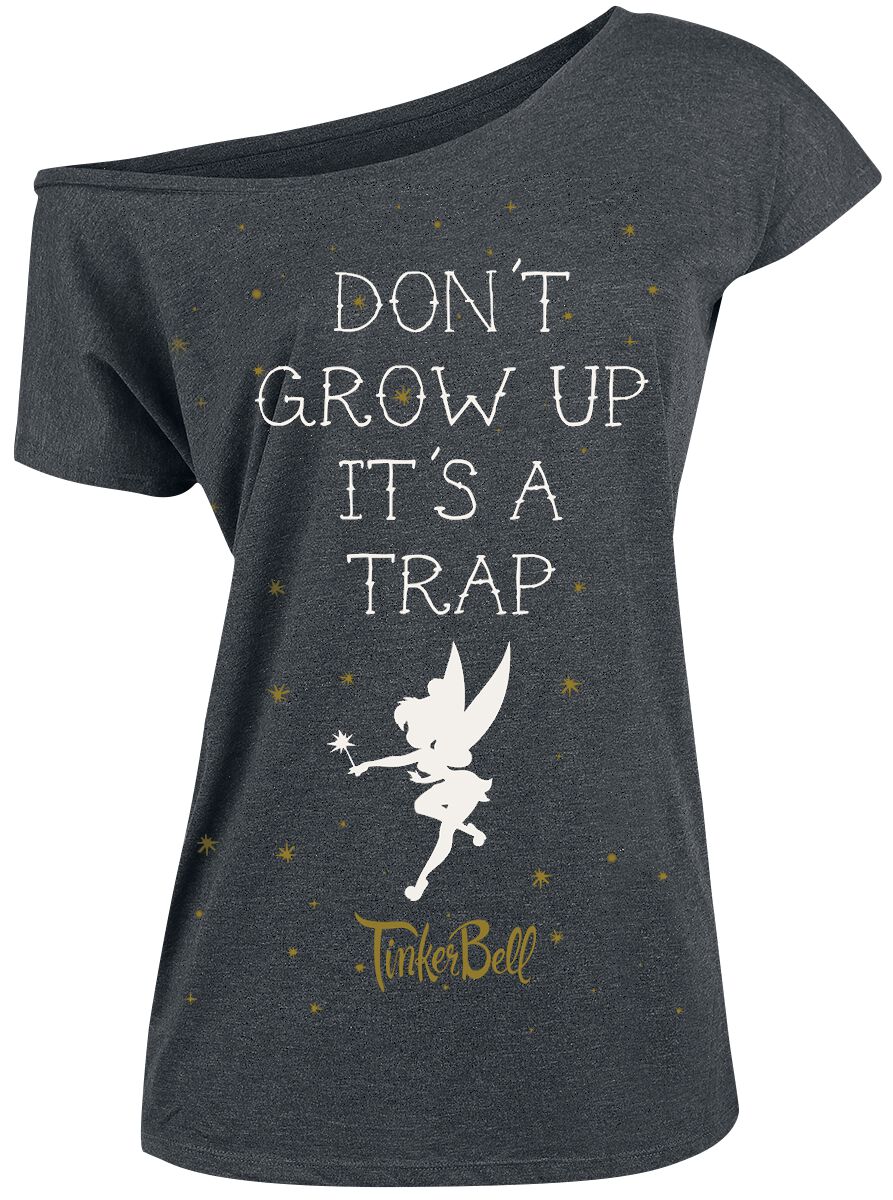 Peter Pan - Disney T-Shirt - Tinker Bell - Don't Grow Up - S bis 5XL - für Damen - Größe L - dunkelgrau meliert  - Lizenzierter Fanartikel von Peter Pan