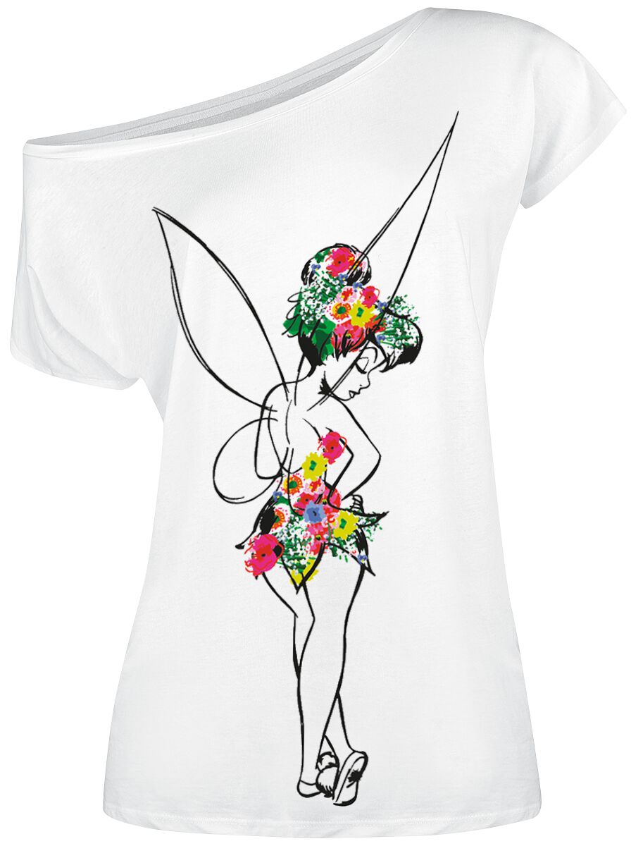 Peter Pan - Disney T-Shirt - Tinker Bell - Flower Power - S bis XL - für Damen - Größe L - weiß  - Lizenzierter Fanartikel von Peter Pan