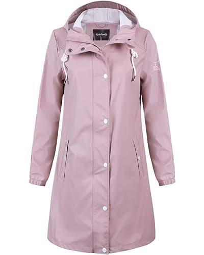 Damen Regenjacke Regenmantel Softshelljacke Friesennerz Parka PU Windbreaker mit Kapuze wasserdicht, Rosa, L von Peter Patter