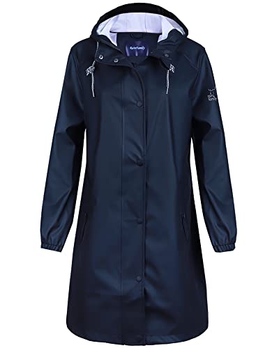 Damen Regenjacke Regenmantel Softshelljacke Friesennerz Parka PU Windbreaker mit Kapuze wasserdicht, schwarz, XL von Peter Patter