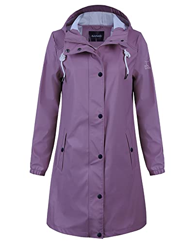 Damen Regenjacke Regenmantel Softshelljacke Friesennerz Parka PU Windbreaker mit Kapuze wasserdicht,Lila,L von Peter Patter