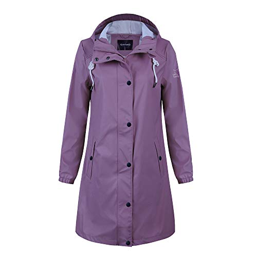 Damen Regenjacke Regenmantel Softshelljacke Friesennerz Parka PU Windbreaker mit Kapuze wasserdicht,Lila,S von Peter Patter