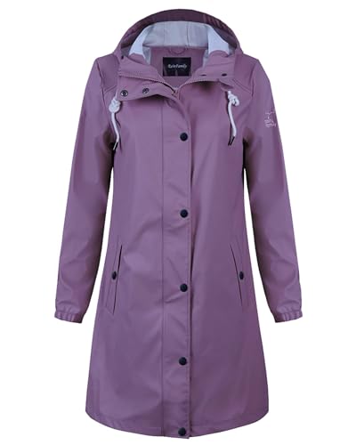 Damen Regenjacke Regenmantel Softshelljacke Friesennerz Parka PU Windbreaker mit Kapuze wasserdicht,Lila,S von Peter Patter