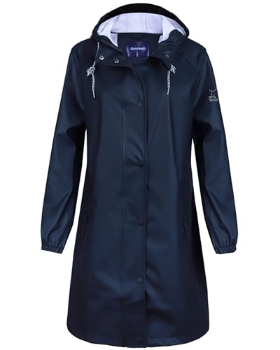 Damen Regenjacke Regenmantel Softshelljacke Friesennerz Parka PU Windbreaker mit Kapuze wasserdicht,Schwarz,2xl von Peter Patter