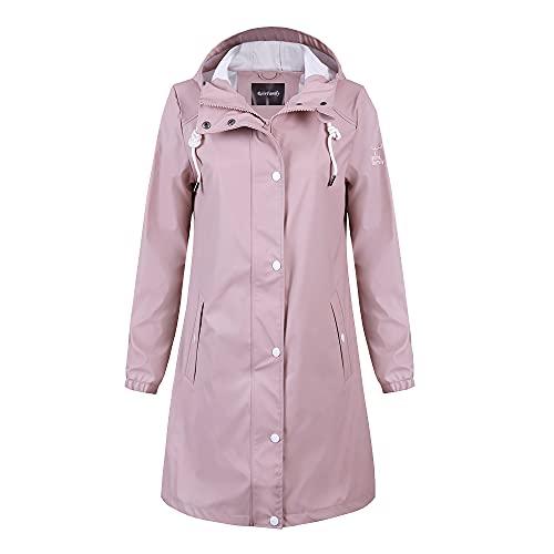 Damen Regenjacke Regenmantel Softshelljacke Friesennerz Parka PU Windbreaker mit Kapuze wasserdicht,Rosa,S von Peter Patter