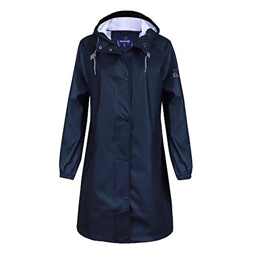 Damen Regenjacke Regenmantel Softshelljacke Friesennerz Parka PU Windbreaker mit Kapuze wasserdicht, schwarz, S von Peter Patter