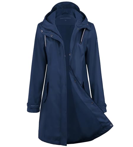 Regenjacke Damen wasserdicht Regenmantel gefüttert Regenmantel Softshelljacke Friesennerz PU Windbreaker wasserdicht Parka mit Kapuze,Blau,44 von Peter Patter