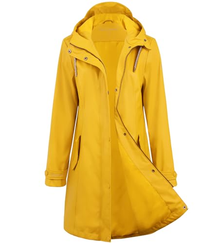 Regenjacke Damen wasserdicht Regenmantel gefüttert Regenmantel Softshelljacke Friesennerz PU Windbreaker wasserdicht Parka mit Kapuze,Gelb,38 von Peter Patter