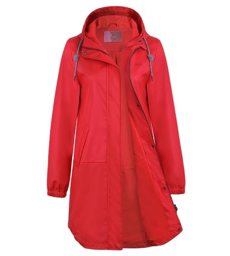 Regenmantel Damen wasserdicht Regenjacke Damen gefüttert Softshelljacke Friesennerz PU Windbreaker wasserdicht Parka gefüttert,rot,42,xl von Peter Patter