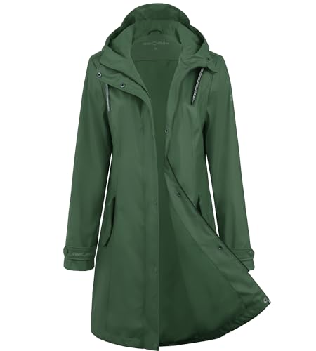 Regenjacke Damen wasserdicht Regenmantel gefüttert Regenmantel Softshelljacke Friesennerz PU Windbreaker wasserdicht Parka mit Kapuze,Grün,44 von Peter Patter