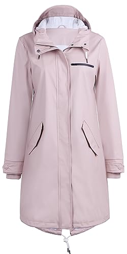 Regenjacke Damen wasserdicht Regenmantel gefüttert Regenmantel Softshelljacke Friesennerz PU wasserdicht Parka mit Kapuze,Pink,42 von Peter Patter