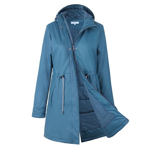 Regenmantel Damen Gefüttert Regenjacke Damen Wasserdicht Übergangsjacke Mit Kapuze Lang Warm Regenparka Für Frühling Outdoor Windbreaker Friesennerz, Petrolblau, 38 von Peter Patter