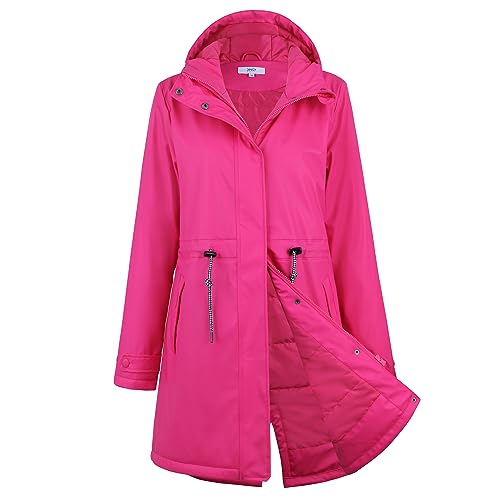 Regenmantel Damen Gefüttert Regenjacke Damen Wasserdicht Übergangsjacke Mit Kapuze Lang Warm Regenparka Für Frühling Outdoor Windbreaker Friesennerz, Rose, 38 von Peter Patter