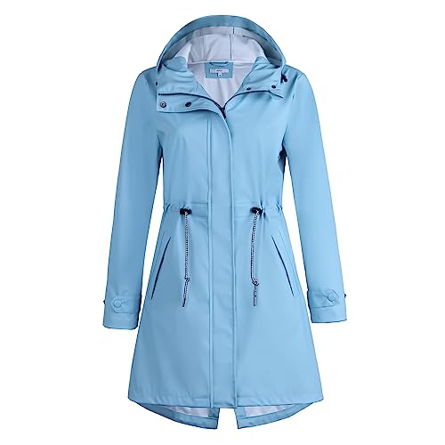 Regenmantel Damen wasserdicht Regenjacke Damen atmungsaktiv Windbreaker lang Übergangsjacke leicht Friesennerz Sommer, Blau, 38 von Peter Patter