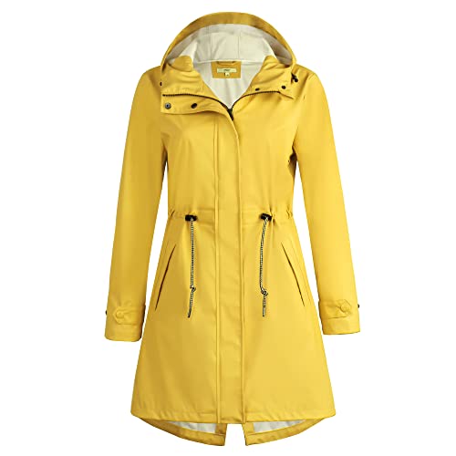 Regenmantel Damen wasserdicht Regenjacke Damen atmungsaktiv Windbreaker lang Übergangsjacke leicht Friesennerz Sommer, Gelb, 36 von Peter Patter