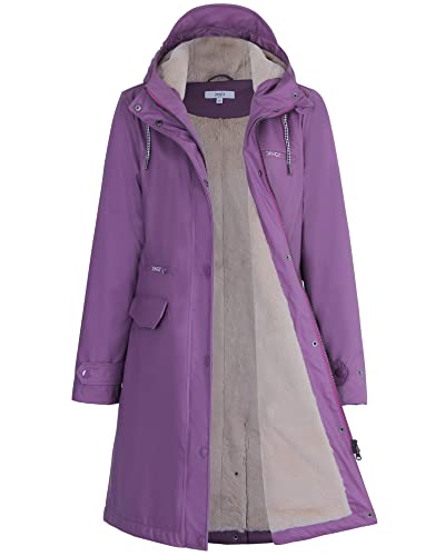 Regenmantel damen gefüttert mit Teddy-Fleece Regenjacke damen wasserdicht mit Kunstfell warm Friesennerz PU Windbreaker Regenparka für Winter,Lila,44 von Peter Patter