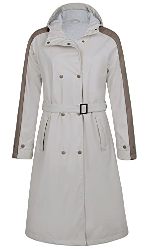 Regenmantel damen lang mit Gürtel und Kapuze Regenjacke damen wasserdicht gefüttert Softshelljacke Friesennerz PU Windbreaker, cream-coloured, 38,EU von Peter Patter