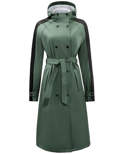 Regenmantel damen lang mit Gürtel und Kapuze Regenjacke damen wasserdicht gefüttert Softshelljacke Friesennerz PU Windbreaker von Peter Patter