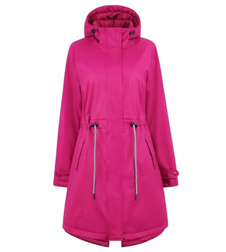 gefütterte Regenjacke Damen Winterjacke Damen warm Regenmantel wasserdicht Wintermantel lang warmer Friesennerz PU Windbreaker Regenparka für Winter,Rosenrot/38 von Peter Patter