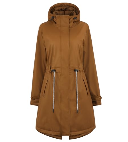 gefütterte Regenjacke Damen Winterjacke Damen warm Regenmantel wasserdicht Wintermantel lang warmer Friesennerz PU Windbreaker Regenparka für Winter,braun/42 von Peter Patter