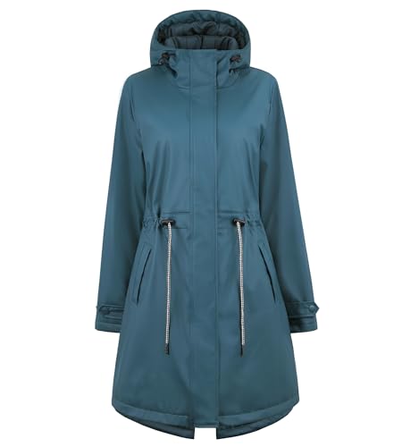 gefütterte Regenjacke Damen Winterjacke Damen warm Regenmantel wasserdicht Wintermantel lang warmer Friesennerz PU Windbreaker Regenparka für Winter,petrol/36 von Peter Patter