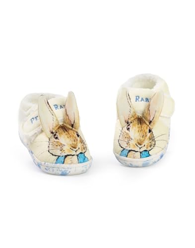 Peter Rabbit Kids Slippers | Childrens Rabbit Character Face Loafers with 3D Ears | Animal Character Fur Lined Self Fastening House Shoes for Boys and Girls | Classic Story Book Movie Merchandise Gift von Peter Rabbit