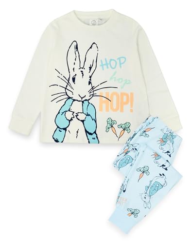 Peter Rabbit Pyjama-Set für Jungen | Kinder Blaues Loungewear Langarm-T-Shirt & Allover-Print-Hose mit langem Bein Kompletter Pyjama | Hop Hop Rabbit Sketch Art Pyjama | Niedliches Nachtwäsche-Merch von Peter Rabbit