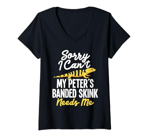Damen Reptilienpfleger Lizard Lover Need Me Peters gebundenes Skink T-Shirt mit V-Ausschnitt von Peter´s Banded Skink Costume For Lizard Keepers