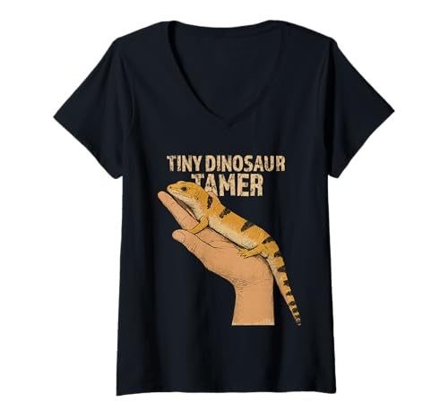 Damen Besitzer von Peters Banded Skink Tiny Tamer Peters Banded Skink T-Shirt mit V-Ausschnitt Damen Besitzer von Peters Banded Skink Tiny Tamer Peters Banded Skink T-Shirt mit V-Ausschnitt von Peter´s Banded Skink Illustration For Lizard Lover