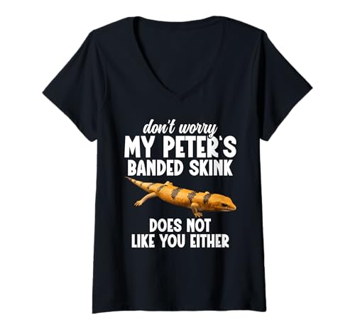 Damen Echsenbesitzer Reptilienpfleger Keine Sorge, Peter's Banded Skink T-Shirt mit V-Ausschnitt Damen Echsenbesitzer Reptilienpfleger Keine Sorge, Peter's Banded Skink T-Shirt mit V-Ausschnitt von Peter´s Banded Skink Illustration For Lizard Lover