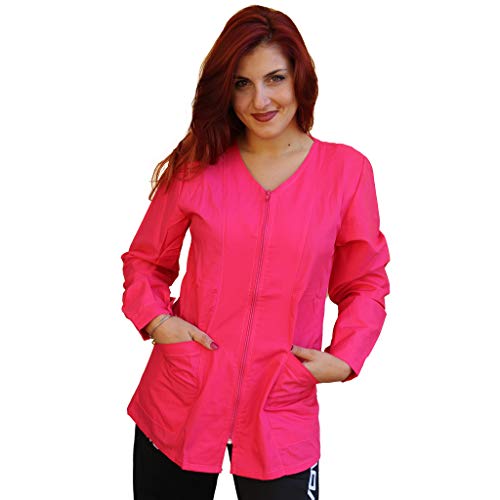 Arbeitskittel für Damen, Kasack mit Reißverschluss, für Kosmetikerin, Friseurin Meisterin, Kindergarten, Kindergarten, Fuchsia, XXL von Peter's abiti da lavoro