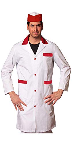 Petersabitidalavoro Arbeitskittel für Herren, weiß mit bunten Kanten, 100 % Made in Italy, Metzger, Lebensmittel (S=44, roter Einsatz), Roter Einsatz, Small von Peter's abiti da lavoro