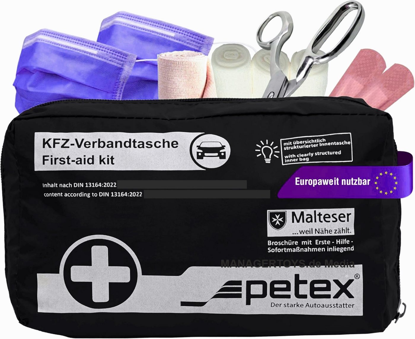 Petex KFZ-Verbandtasche Auto Verbandszeug Verbandskasten Erste Hilfe mit 2x Masken Notfall Set Petex KFZ-Verbandtasche Auto Verbandszeug Verbandskasten Erste Hilfe mit 2x Masken Notfall Set von Petex