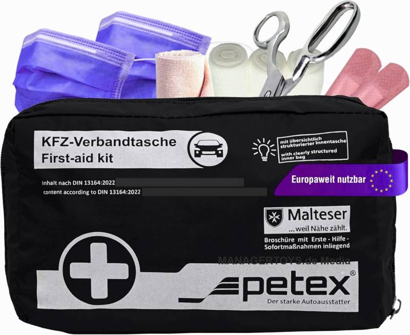 Petex KFZ-Verbandtasche Auto Verbandszeug Verbandskasten Erste Hilfe mit 2x Masken Notfall Set Petex KFZ-Verbandtasche Auto Verbandszeug Verbandskasten Erste Hilfe mit 2x Masken Notfall Set von Petex