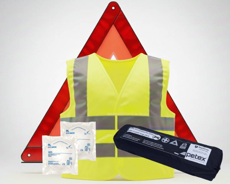 Petex KFZ-Verbandtasche Verbandskasten Warnweste Warndreieck Pannen Notfall Set mit 2x FFP2 Petex KFZ-Verbandtasche Verbandskasten Warnweste Warndreieck Pannen Notfall Set mit 2x FFP2 von Petex