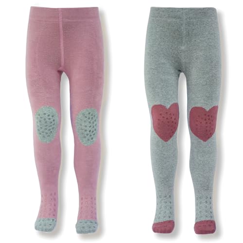 Petinard Label Krabbelstrumpfhose 2er-Pack ABS Sohle für Baby Mädchen, Strumpfhose mit Anti Rutsch Noppen (DE/NL/SE/PL, Numerisch, 86) von Petinard Label