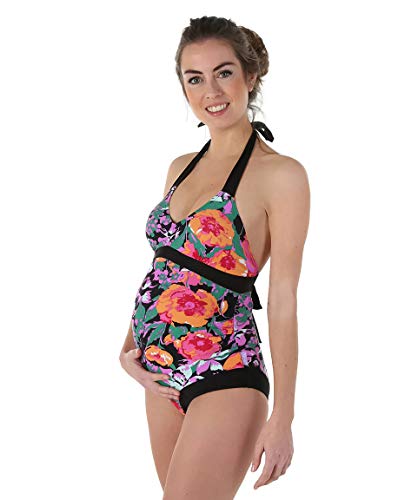 Petit Amour Umstands-Tankini Schwangerschafts-Bikini Cameron Bademode Set Oberteil Unterteil, Dunkelblau-Rose Cup F bis G, Gr.- M/Herstellergröße-M++ von Petit Amour
